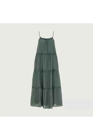 Hallhuber Damen Midi Sommerkleider - Langes Sommerkleid aus Baumwollbatist mit Spitzenbändern