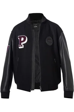 HUGO BOSS Herren Lederjacke uni mit Motiv