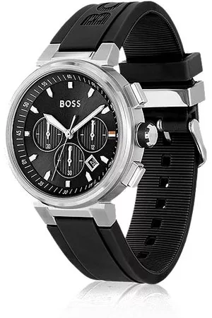 HUGO BOSS Herren Uhren - Chronograph watch with logo-emed black strap