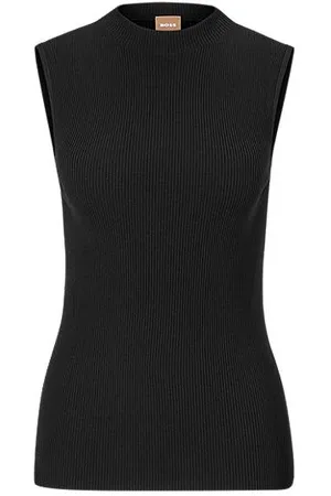 HUGO BOSS Ärmelloses Top aus geripptem Gewebe mit Stehkragen