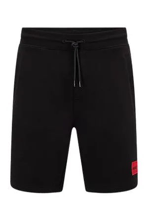 HUGO BOSS Shorts aus Baumwoll-Terry mit rotem Logo-Label