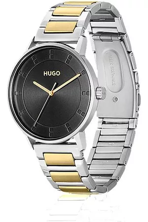 HUGO BOSS Herren Uhren - Uhr mit schwarzem Zifferblatt und zweifarbigem Gliederarmband