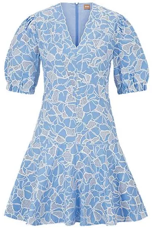 HUGO BOSS Damen Freizeitkleider - Kleid aus reiner Baumwoll-Spitze mit wellenförmigen Akzenten