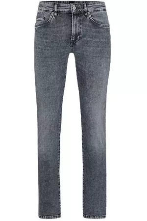 HUGO BOSS Herren Slim Jeans - Graue Slim-Fit Jeans aus italienischem Stretch-Denim mit Stone-washed-Effekt