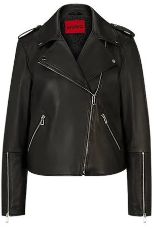 HUGO BOSS Regular-Fit Bikerjacke aus Leder mit asymmetrischem Reißverschluss