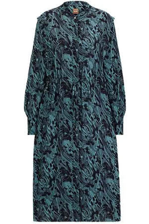 HUGO BOSS Kleid mit abstraktem Print und Tunnelzugbund