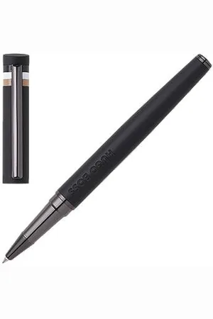 HUGO BOSS Schwarzer Tintenroller mit Logo-Detail und Signature-Streifen an der Kappe