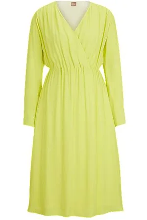 HUGO BOSS Regular-Fit Kleid mit Wickelfront und geknöpften Ärmelbündchen