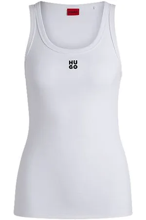 HUGO BOSS Geripptes Tanktop aus Baumwoll-Mix mit gesticktem Stack-Logo