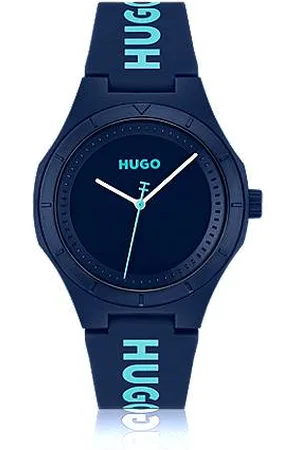 HUGO BOSS Mattblaue Uhr mit Logo auf dem Silikonarmband