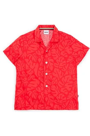 HUGO BOSS Regular-Fit Kids-Hemd aus Baumwolle mit Blätter-Print
