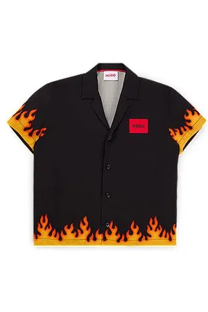HUGO BOSS Kids-Hemd mit Flammen-Artwork und Logo-Etikett