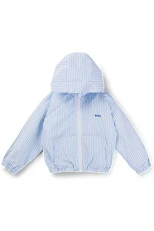 HUGO BOSS Gestreifte Kids-Regenjacke mit Kapuze und Logo-Print
