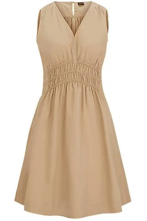 HUGO BOSS Slim-Fit Kleid aus Baumwoll-Popeline mit elastischer Taille