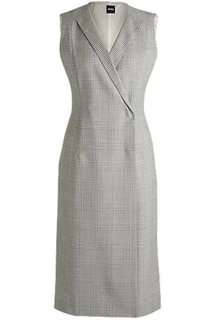 HUGO BOSS Kariertes Wickelkleid aus Schurwoll-Krepp