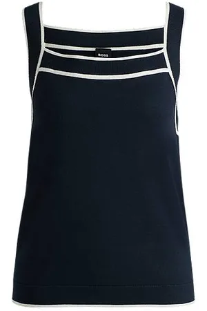 HUGO BOSS Ärmelloses Strick-Top mit weitem Ausschnitt und kontrastfarbenen Paspeln