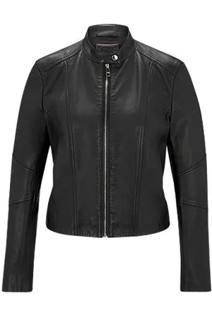 HUGO BOSS Regular-Fit Jacke aus genarbtem Leder