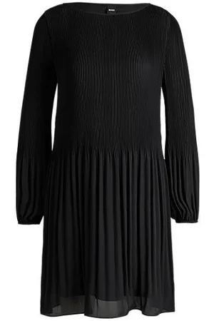 HUGO BOSS Regular-Fit Kleid mit Plissee-Falten und Rundhalsausschnitt