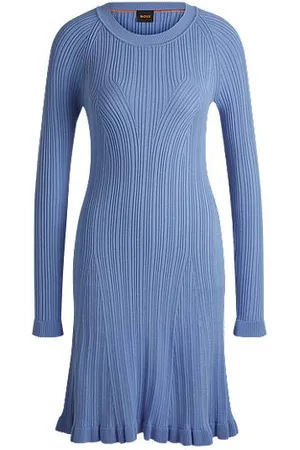 HUGO BOSS Geripptes Strickkleid mit langen Ärmeln