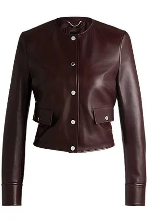 HUGO BOSS Lederjacke mit metallenen Druckknöpfen