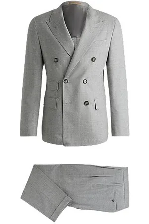 HUGO BOSS Zweireihiger Slim-Fit Anzug aus karierter Schurwolle