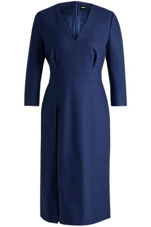 HUGO BOSS Kleid aus elastischem Flanell mit V-Ausschnitt