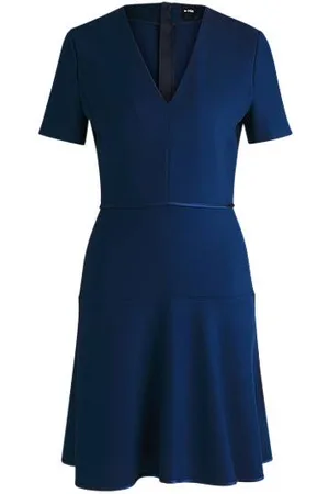 HUGO BOSS Kleid aus Stretch-Gewebe mit V-Ausschnitt