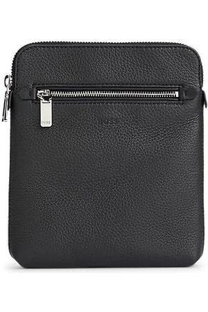 HUGO BOSS Umhängetasche aus genarbtem italienischem Leder mit Logo-Prägung