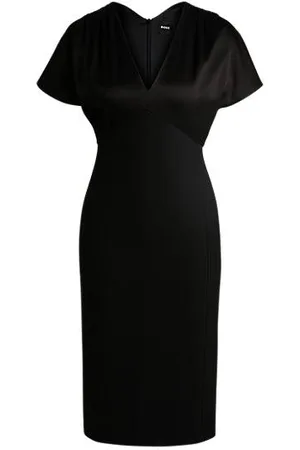 HUGO BOSS Slim-Fit Kleid aus Material-Mix mit V-Ausschnitt