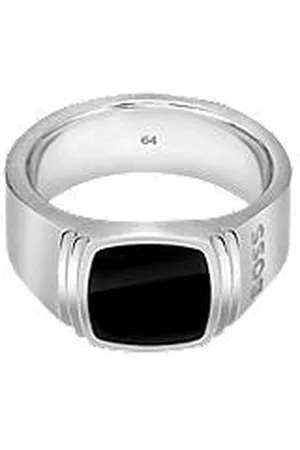 HUGO BOSS Silberfarbener Ring mit schwarzem Einsatz