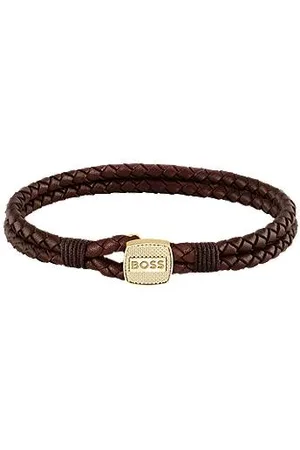 HUGO BOSS Braunes Armband aus geflochtenem Leder mit goldfarbenem Verschluss