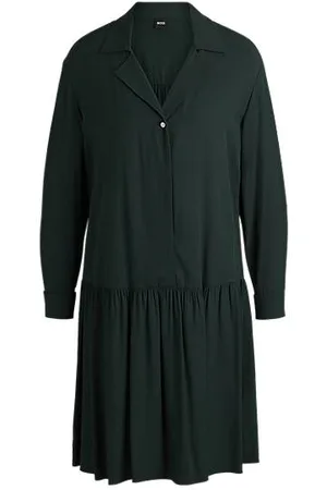 HUGO BOSS Kleid mit vertiefter Taille Bund und wandelbarem Kragen