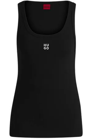 HUGO BOSS Geripptes Tanktop aus Baumwoll-Mix mit gesticktem Stack-Logo