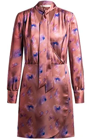 HUGO BOSS Wickelkleid mit Schmetterlings-Print und geknöpften Manschetten