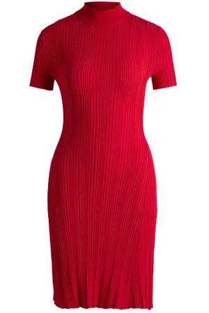 HUGO BOSS Slim-Fit Kleid aus unregelmäßig geripptem Krepp
