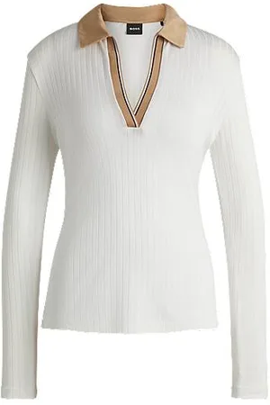 HUGO BOSS Longsleeve mit Johnny-Kragen und charakteristischen Streifen