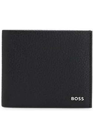 HUGO BOSS Klappbare Geldbörse aus genarbtem Leder mit poliertem Logo-Schriftzug