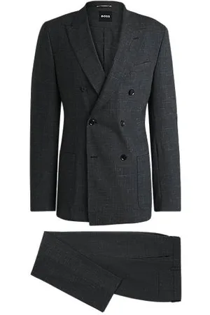 HUGO BOSS Gemusterter Slim-Fit Anzug aus Wolle mit Leinen- und Elasthan-Anteil
