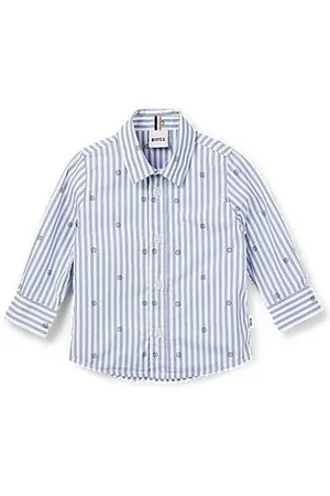 HUGO BOSS Gestreiftes Kids-Hemd aus Baumwolle mit Double-B-Monogrammen