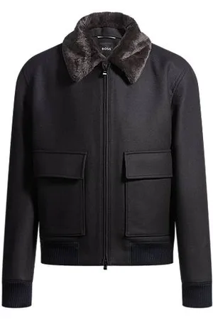 HUGO BOSS Regular-Fit Pilotenjacke mit abnehmbarem Kragen aus Kunstfell
