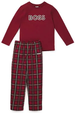 HUGO BOSS Kids-Pyjama aus Baumwolle mit Logo und Karo-Muster
