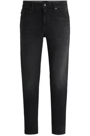 HUGO BOSS Schwarze Tapered-Fit Jeans aus bequemem Stretch-Denim