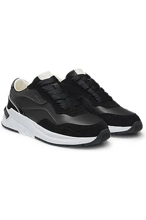HUGO BOSS Sneakers aus verschiedenen Materialien mit Veloursleder-Details und Schnürung