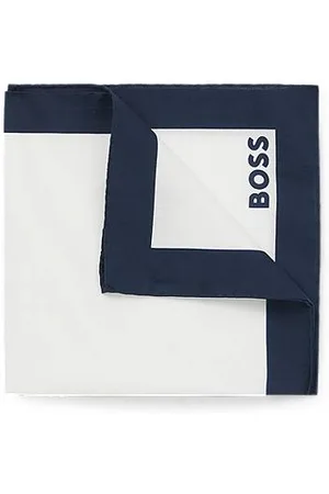 HUGO BOSS Einstecktuch aus reiner Baumwolle mit Bordüre und Logo