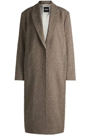 HUGO BOSS Mantel aus Tweed mit Woll-Anteil, Fischgrät-Muster und verdecktem Verschluss