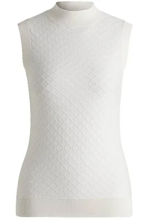 HUGO BOSS Strukturiertes Stricktop mit kurzem Stehkragen aus Seiden-Mix mit Baumwolle