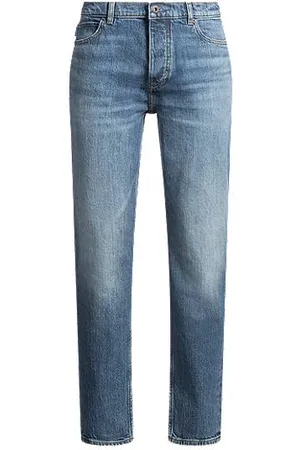 HUGO BOSS Tapered-Fit Jeans aus blauem Stone-washed-Denim