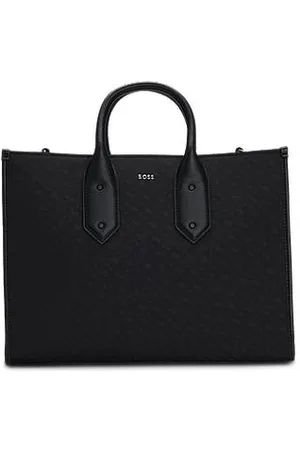 HUGO BOSS Tote Bag aus Twill mit Monogramm und Kunstlederbesatz