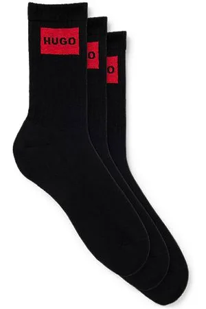 HUGO BOSS Dreier-Pack kurze Socken mit rotem Logo-Label