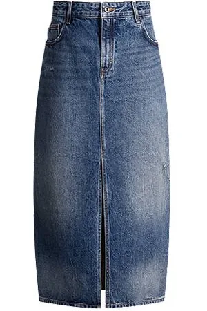 HUGO BOSS Midirock aus Denim mit Schlitz vorn